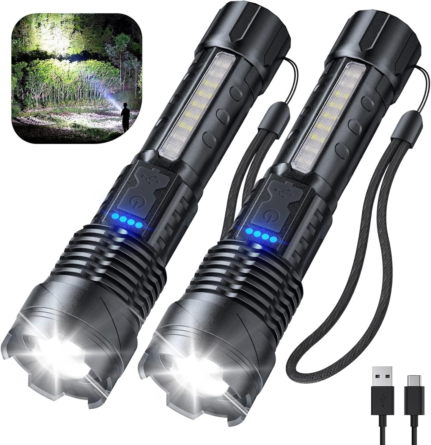 High Performance Rechargeable LED Flashlight Set - Perfect for Camping & Hiking