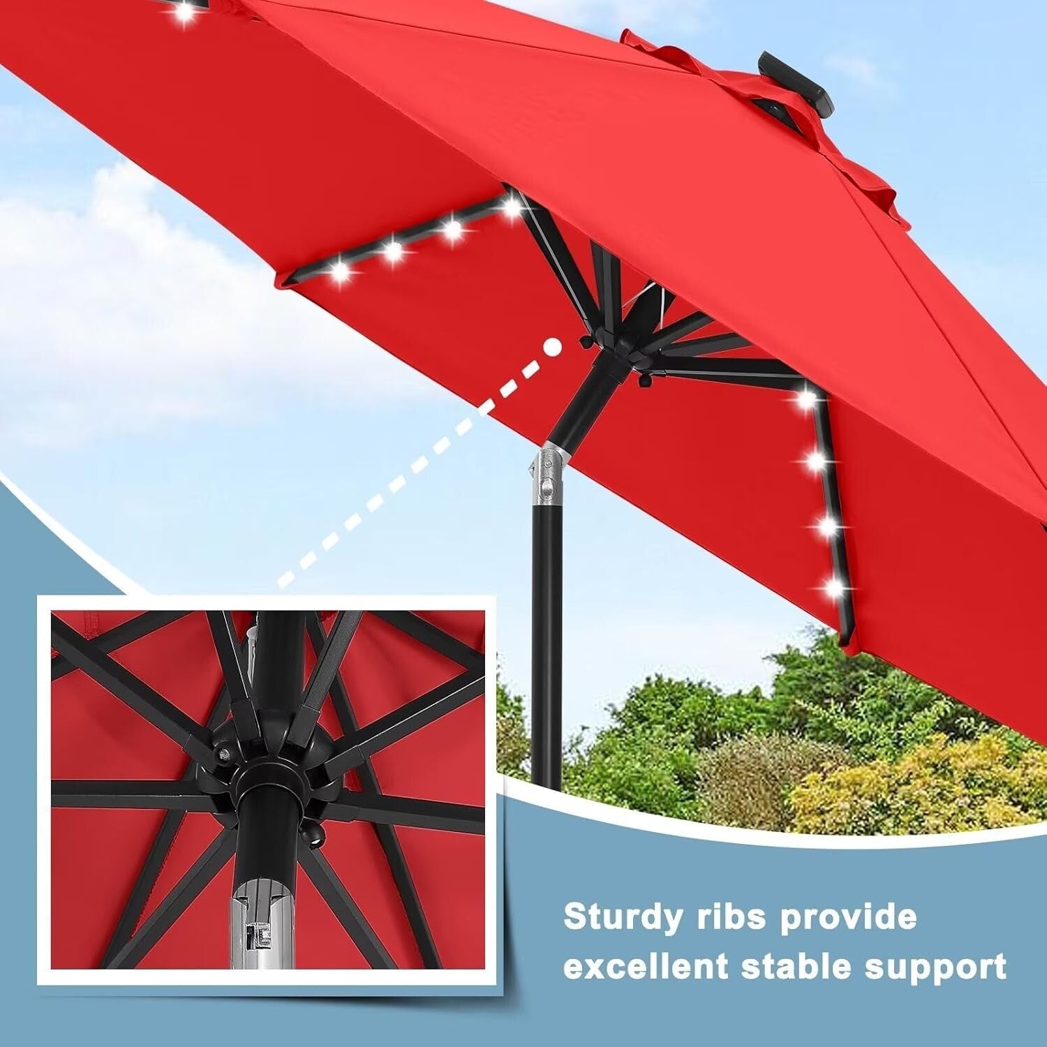 Elegant 11FT Round Solar LED Patio Umbrella - Perfect for Day or Night Use