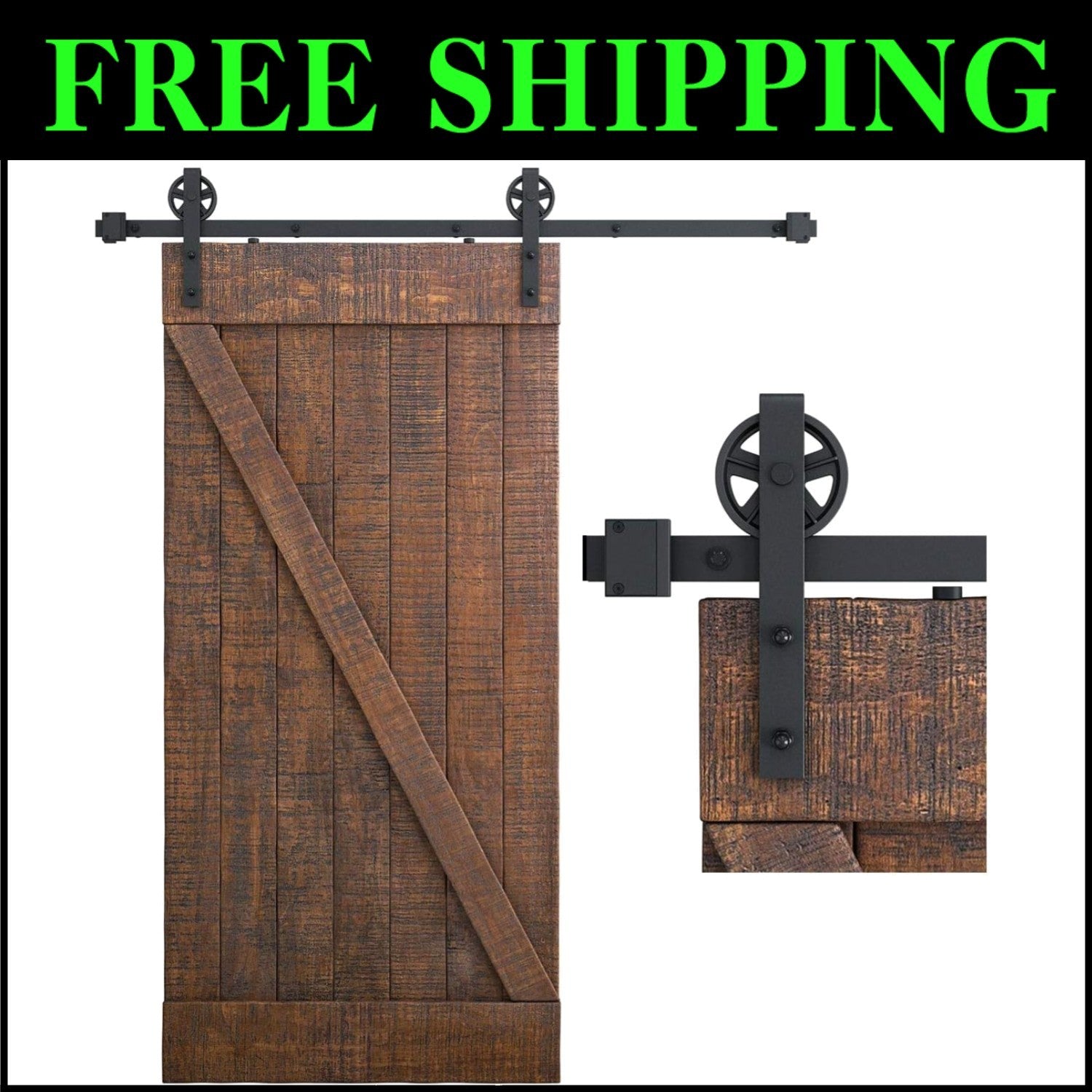 4FT-18FT Heavy-Duty Sliding Barn Door Hardware Kit - Modern Carbon Steel Design