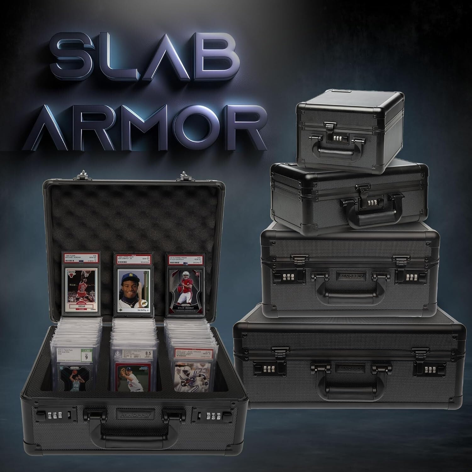 Durable Black Card Case for Graded Sports Cards - 6 Compartment Organizer