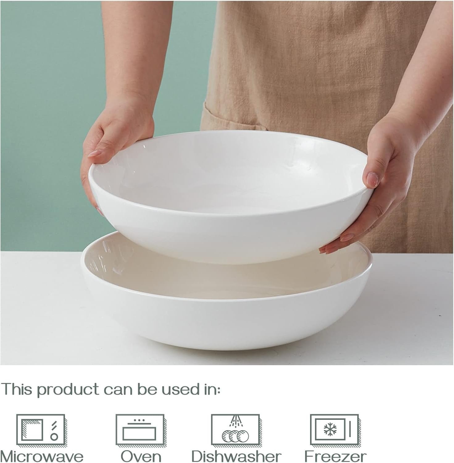 Elegant 11.5" Ceramic Serving Bowls Set of 2 - Microwave & Dishwasher Safe