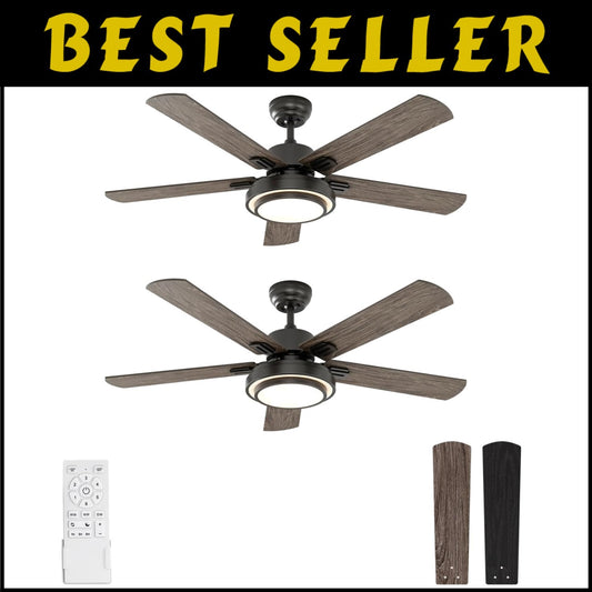 Versatile Ceiling Fans with LED Lights - 2 Pack, 52 Inch, Ideal for Home Decor