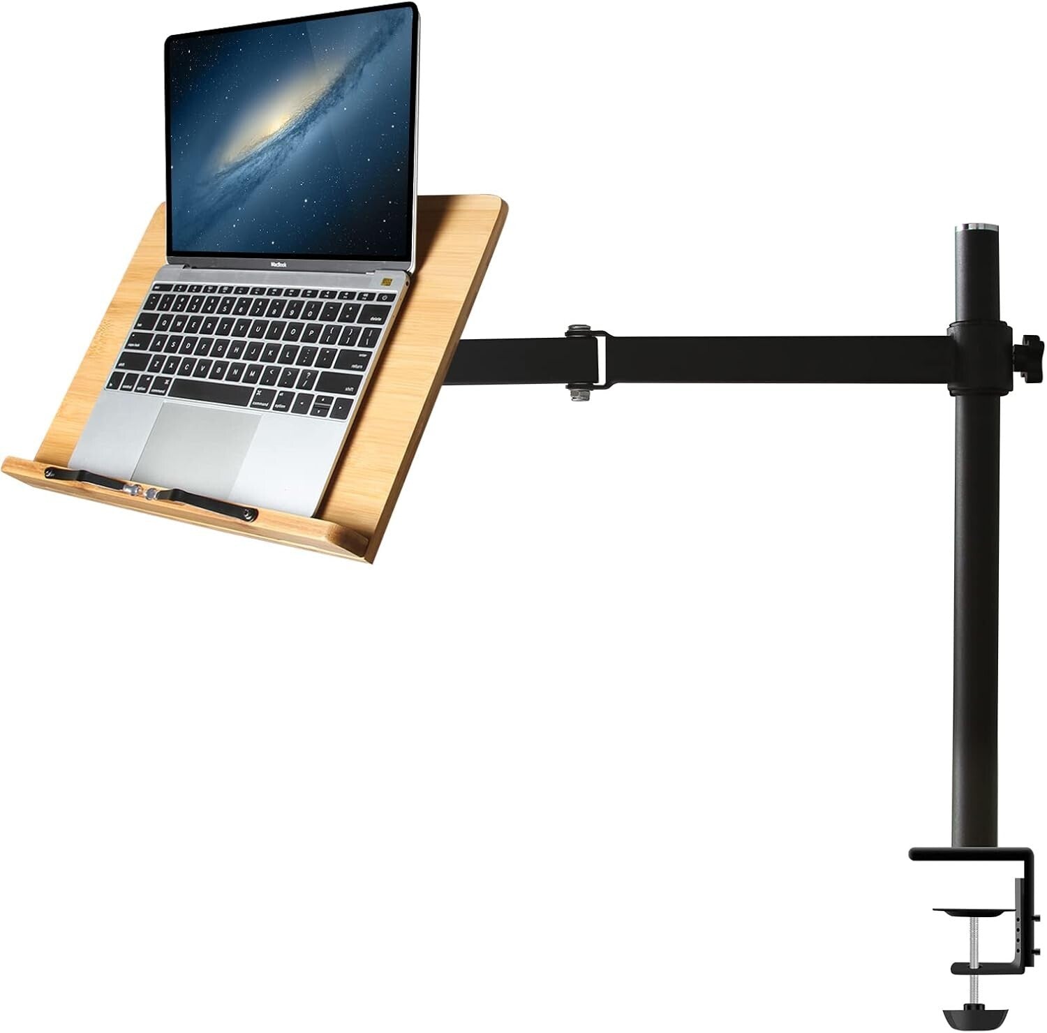 Ergonomic Desktop Book Holder - XL Bamboo Clamp Stand for Cooking and Study