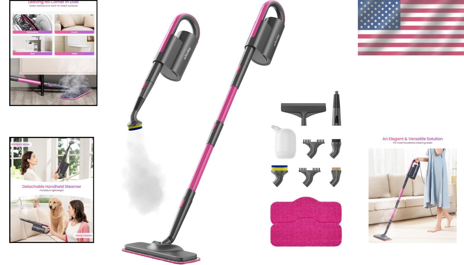 Chemical-Free 7-in-1 Steam Mop with Swivel Head & Washable Microfiber Pads