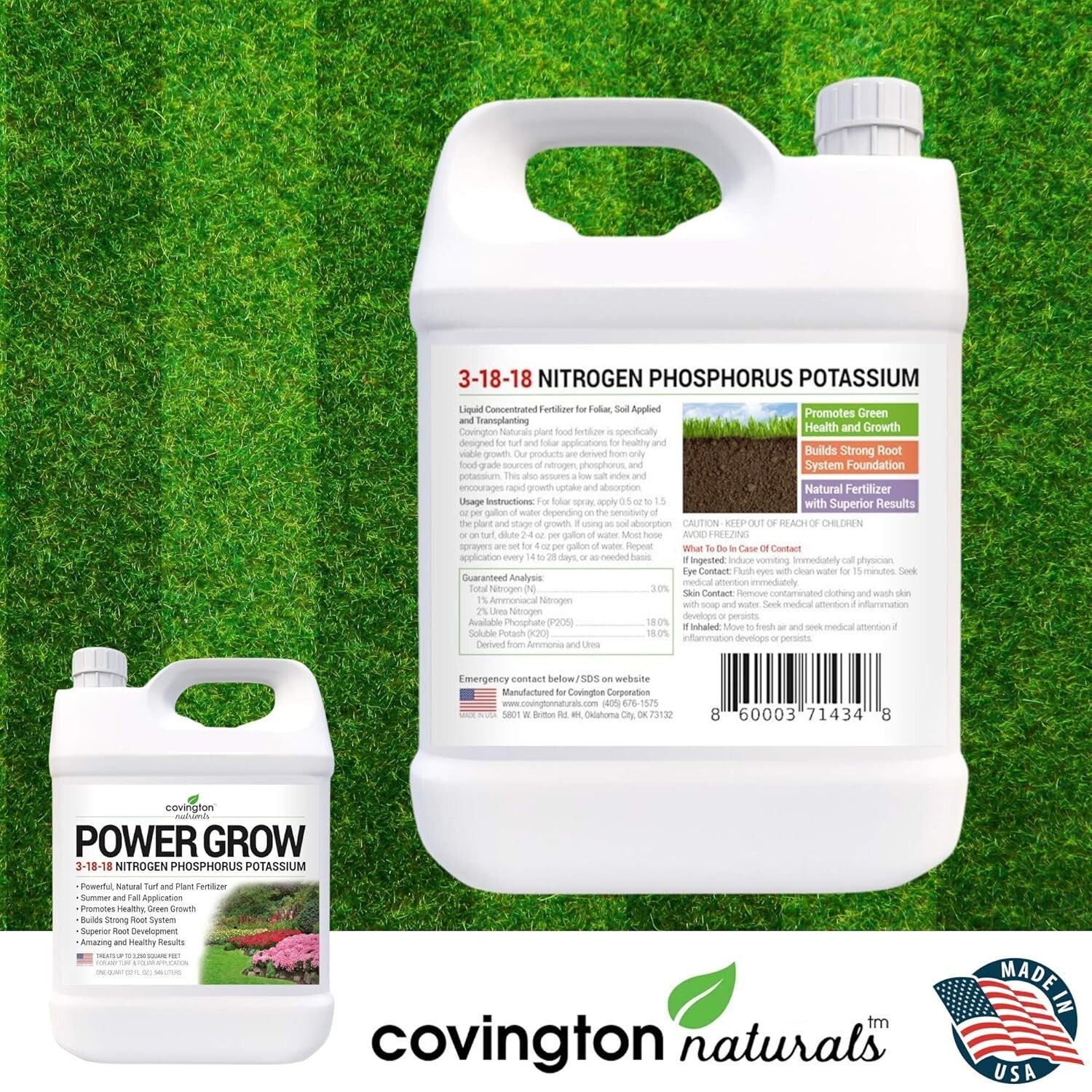 Concentrated Liquid Lawn Fertilizer 3-18-18 NPK - Easy Application, 32 OZ