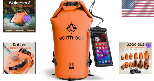 Lightweight Orange 55L Waterproof Backpack Sack with Phone Case for Kayaking