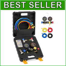 Load image into Gallery viewer, Comprehensive AC Tool Kit: 4-Valve Manifold &amp; Adapters for R22, R134a, R410a