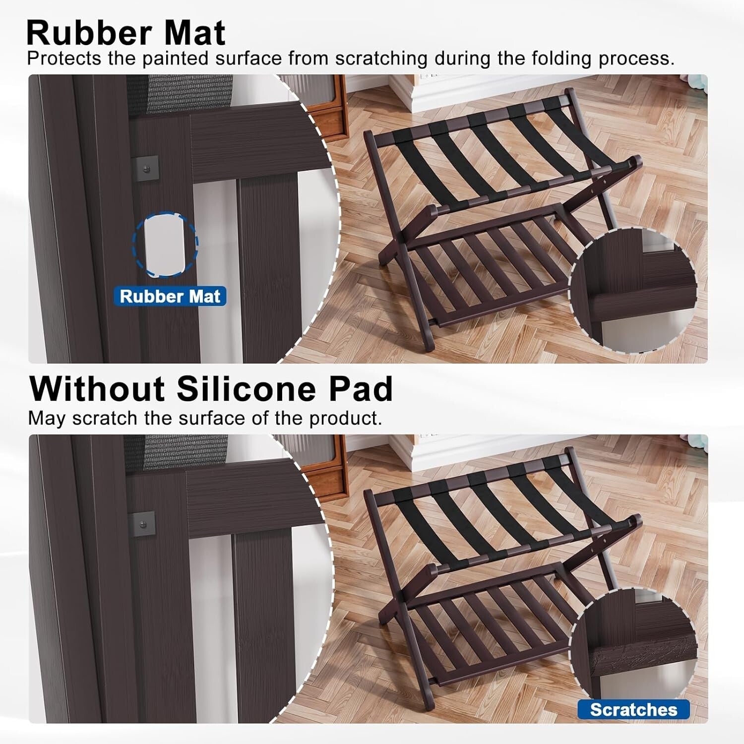 Fully Assembled Bamboo Luggage Rack with 5 Straps - Modern Guest Room Essentials