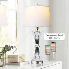 Load image into Gallery viewer, Elegant 3-Way Dimmable Touch Glass Lamps Set of 2 with USB Ports - Dark Grey