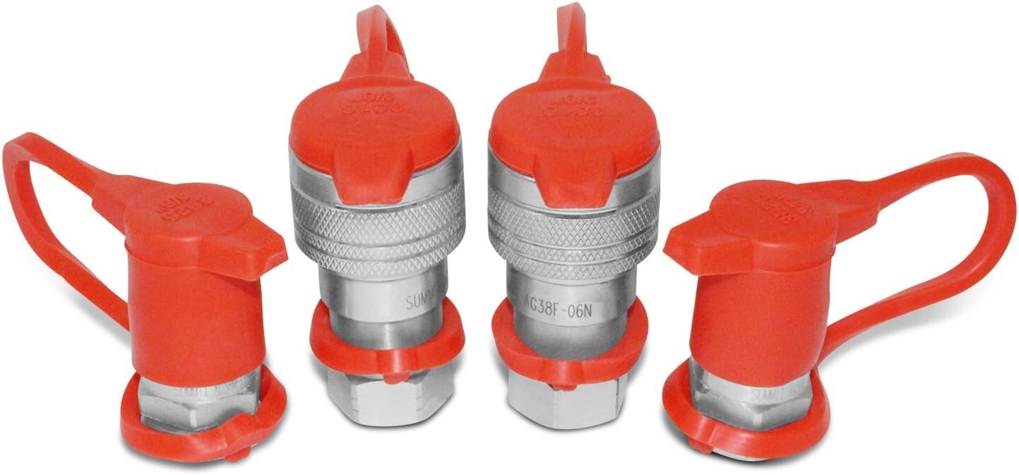 2 Sets of 3/8” Ag ISO 5675 Hydraulic Quick Connect Couplers - Red/Silver Finish
