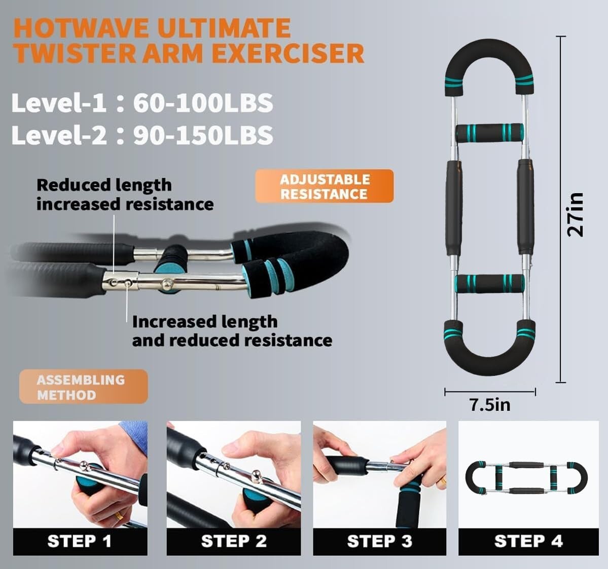 Adjustable Twister Arm Exerciser - Portable Strength Training Equipment in Blue