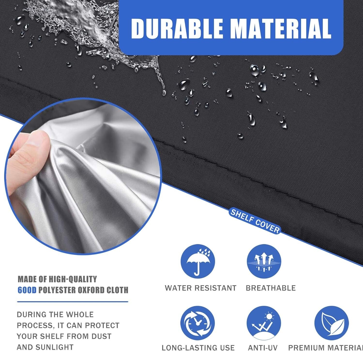 600D Heavy-Duty Waterproof Dustproof Rack Cover with Zipper - 48"W x 24"D x 72"H