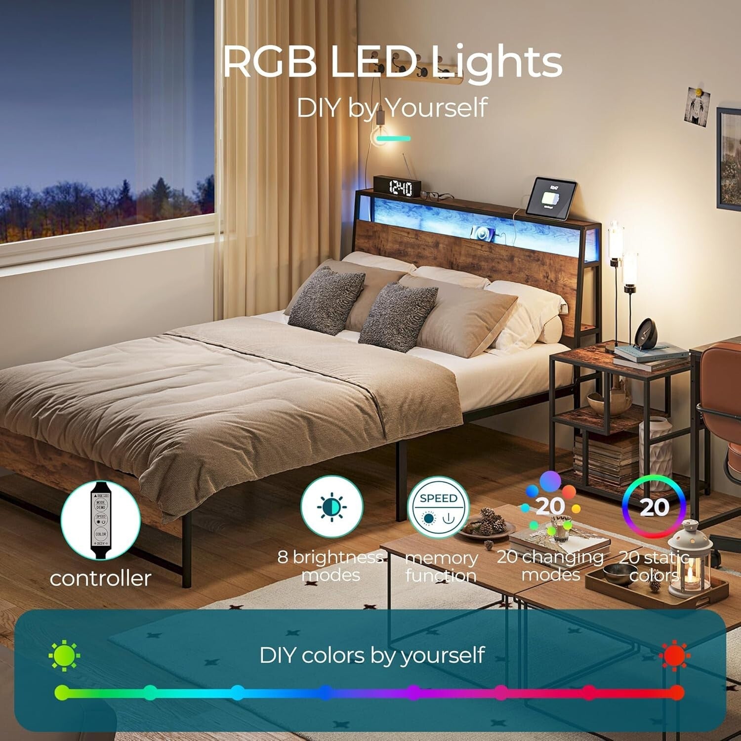 Heavy-Duty Twin Bed Frame with Stylish Ergonomic Headboard & Under-Bed Storage