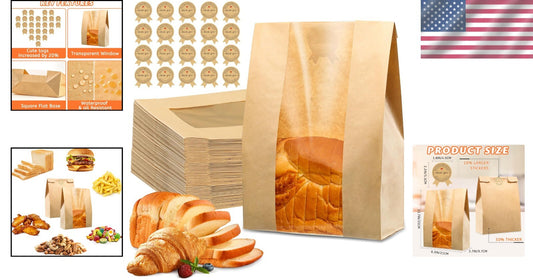 Eco-Friendly 200 Pcs Bakery Bags with Window & 210 Cute Seal Stickers Included