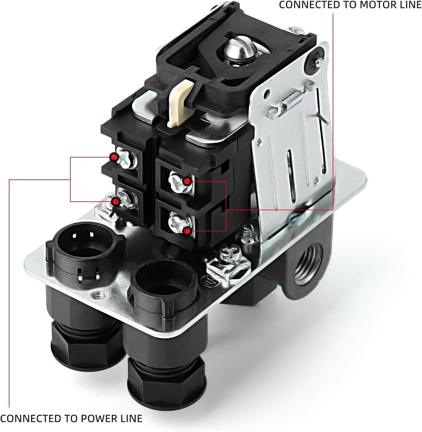 4-Way Pneumatic Air Compressor Pressure Switch with Safety Relief Valve Included