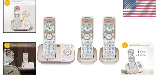 Champagne Gold/White Cordless Phone with Intercom and Digital Answering System