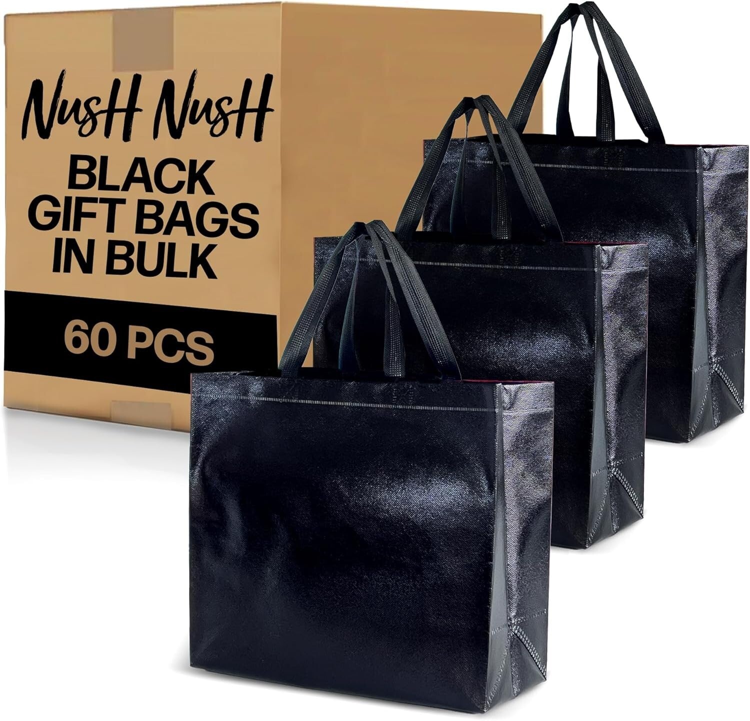 Premium Large Black Party Favor Bags in Bulk - Reusable and Elegant, Pack of 60