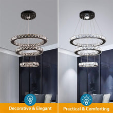 Load image into Gallery viewer, Sleek Black Stainless Steel LED Chandelier - Dimmable Height Adjustable Design