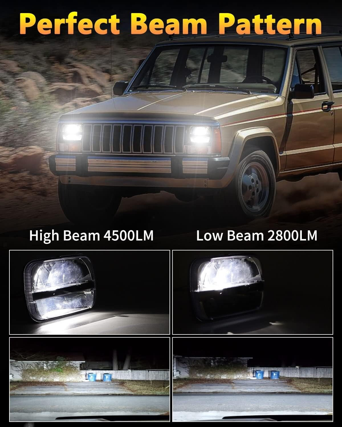 105W LED Headlight Pair for Jeep Wrangler YJ Cherokee XJ 5x7 Inch - DOT Approved