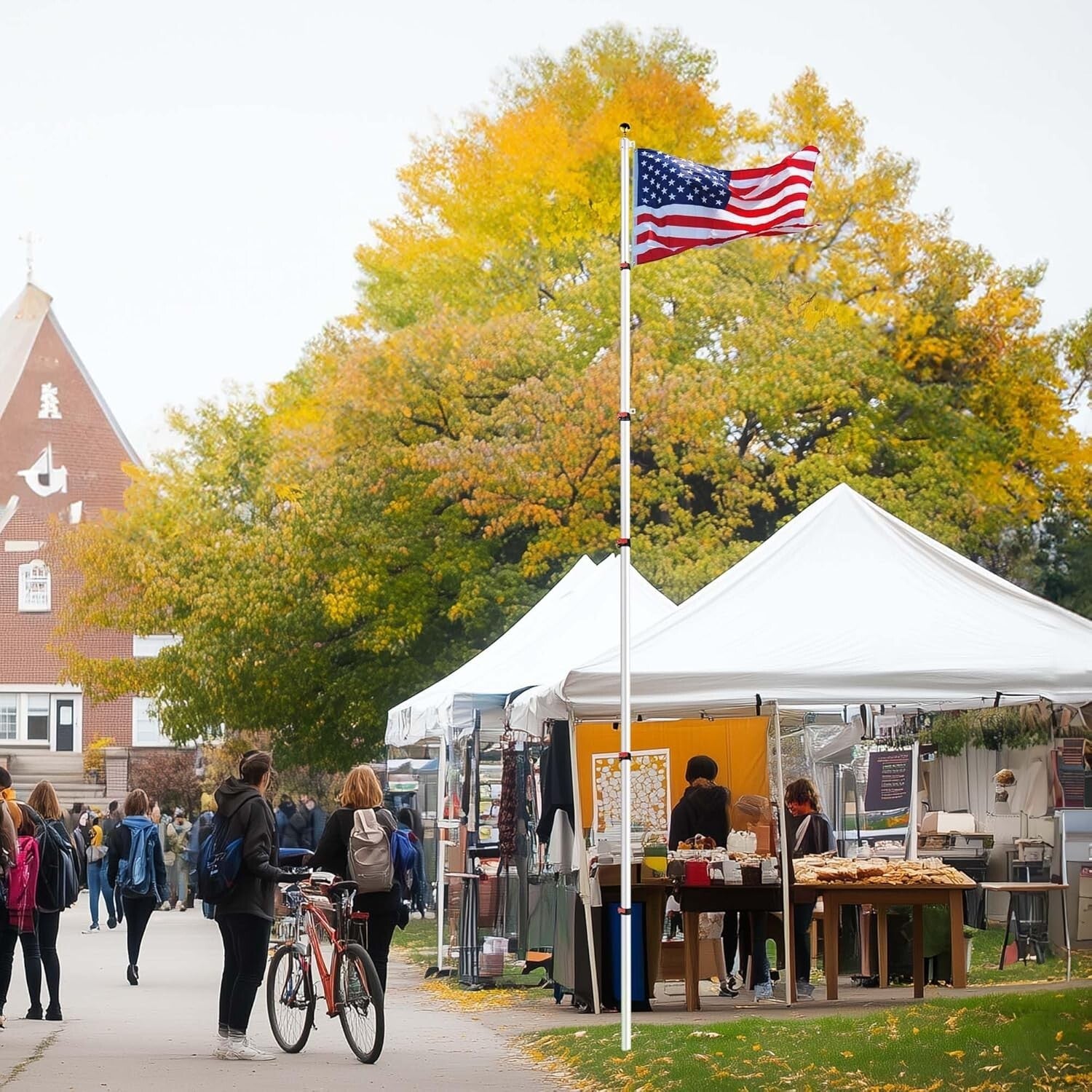 Aluminum 25ft Telescoping Flag Pole with 2 Flag Capacity & Golden Top Finial