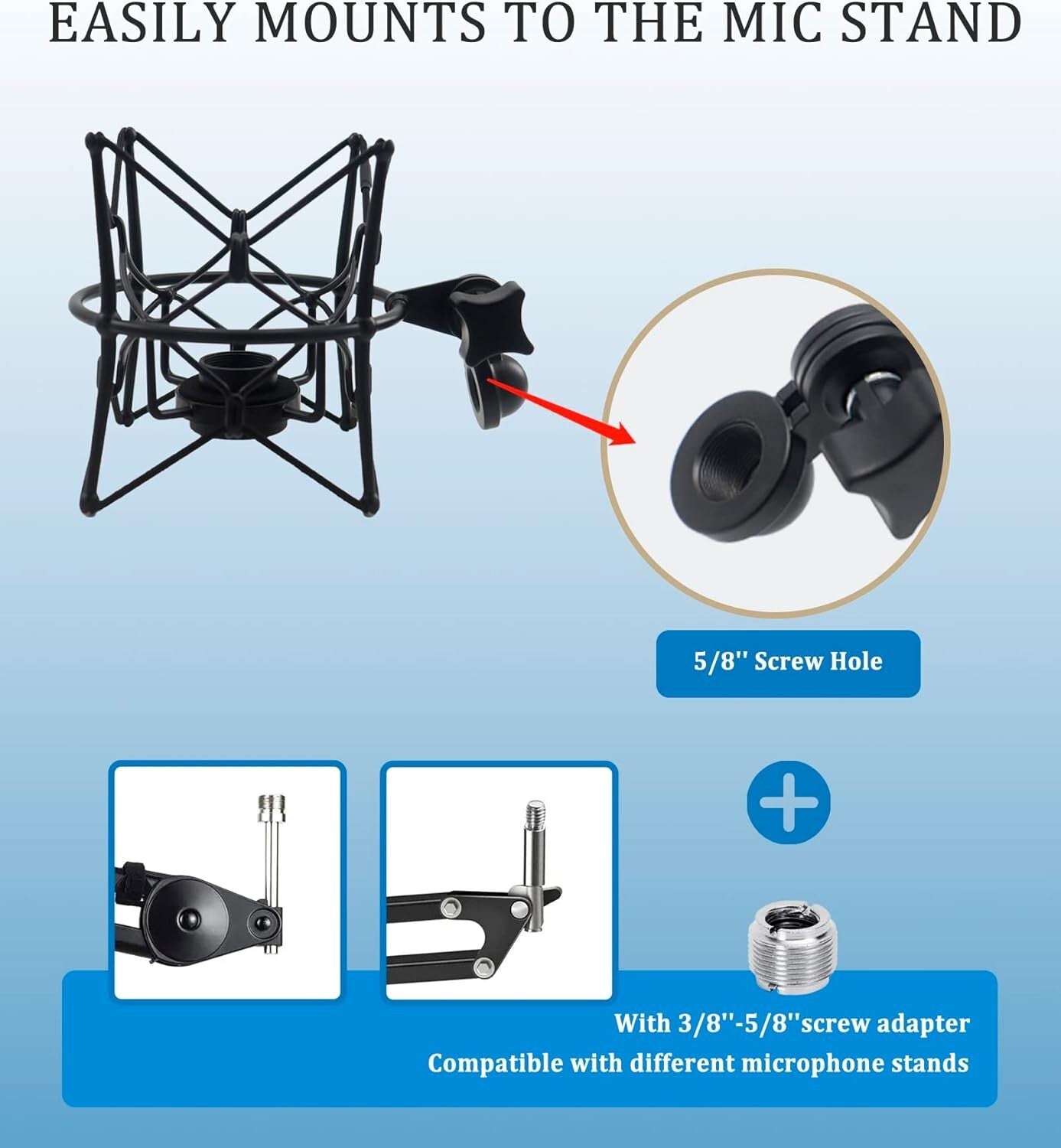 Versatile Shockmount Stand for Neumann Microphones - 5/8"-3/8" Adaptor Included
