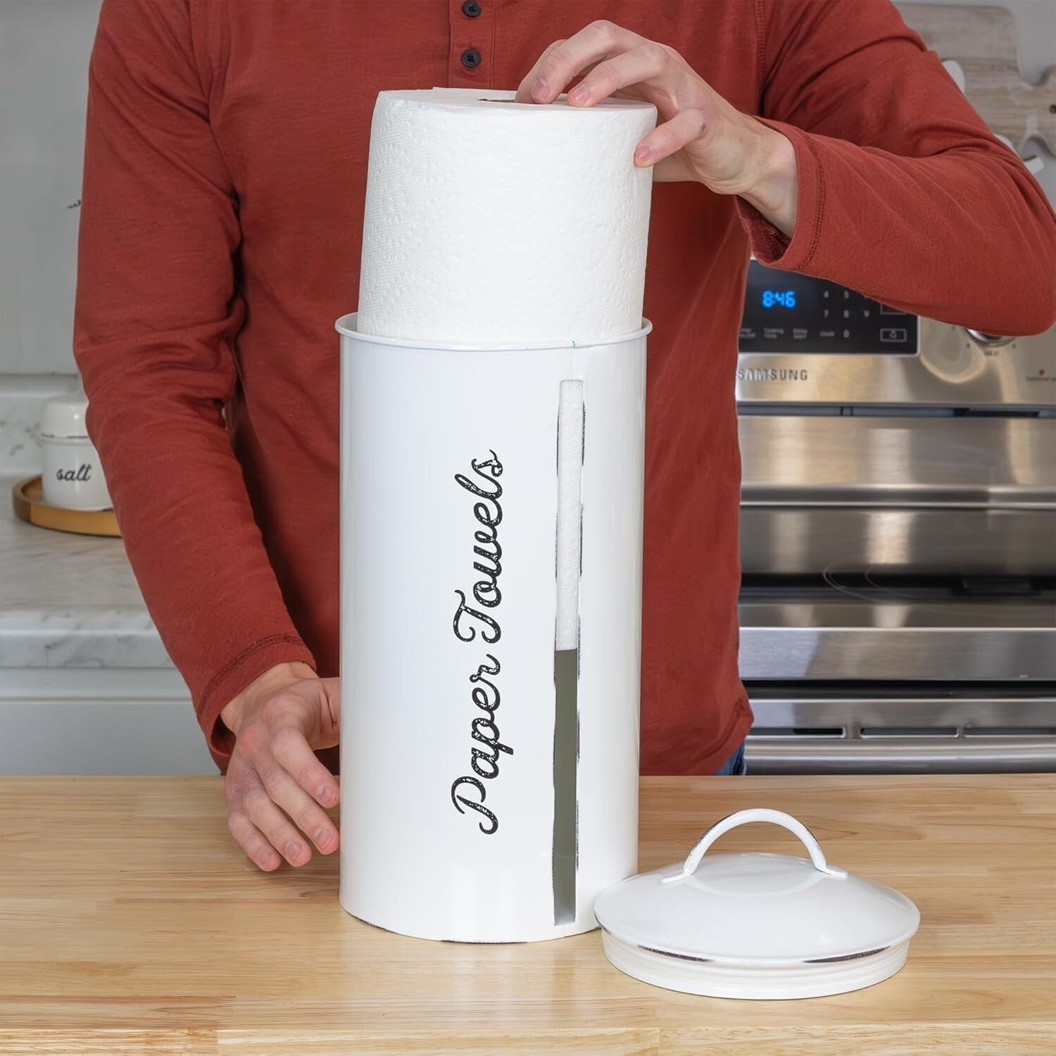 Durable Enclosed Paper Towel Holder - Stylish White Rustic Decor for Kitchen