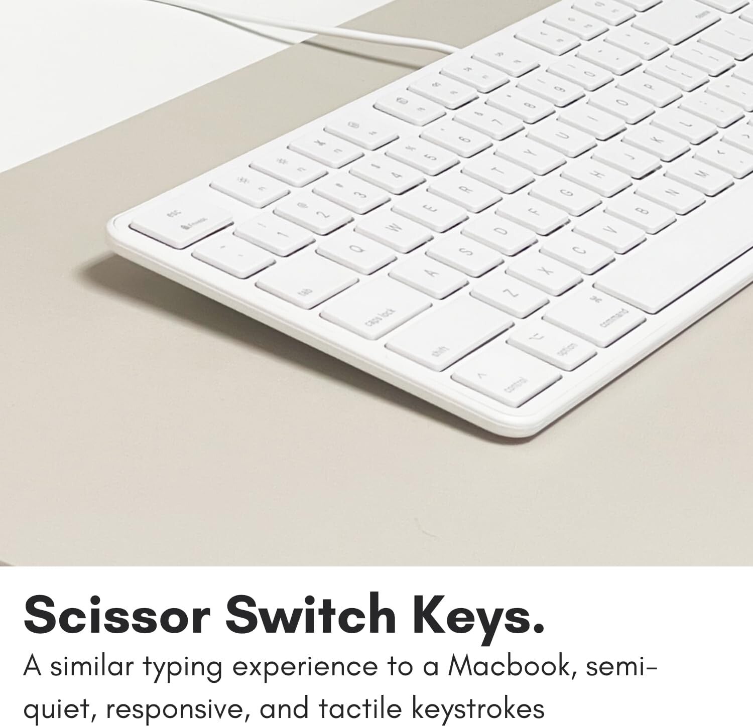 Full-Size Wired Keyboard for Mac and Windows - Scissor Keycaps & Shortcuts