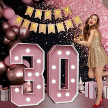 Load image into Gallery viewer, Large 3ft Light-Up Rose Gold Marquee Number 30 Decorations for 30th Birthdays