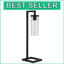 Load image into Gallery viewer, Sleek and Elegant 26" Tall Table Lamp - Blackened Bronze with Seeded Glass Shade