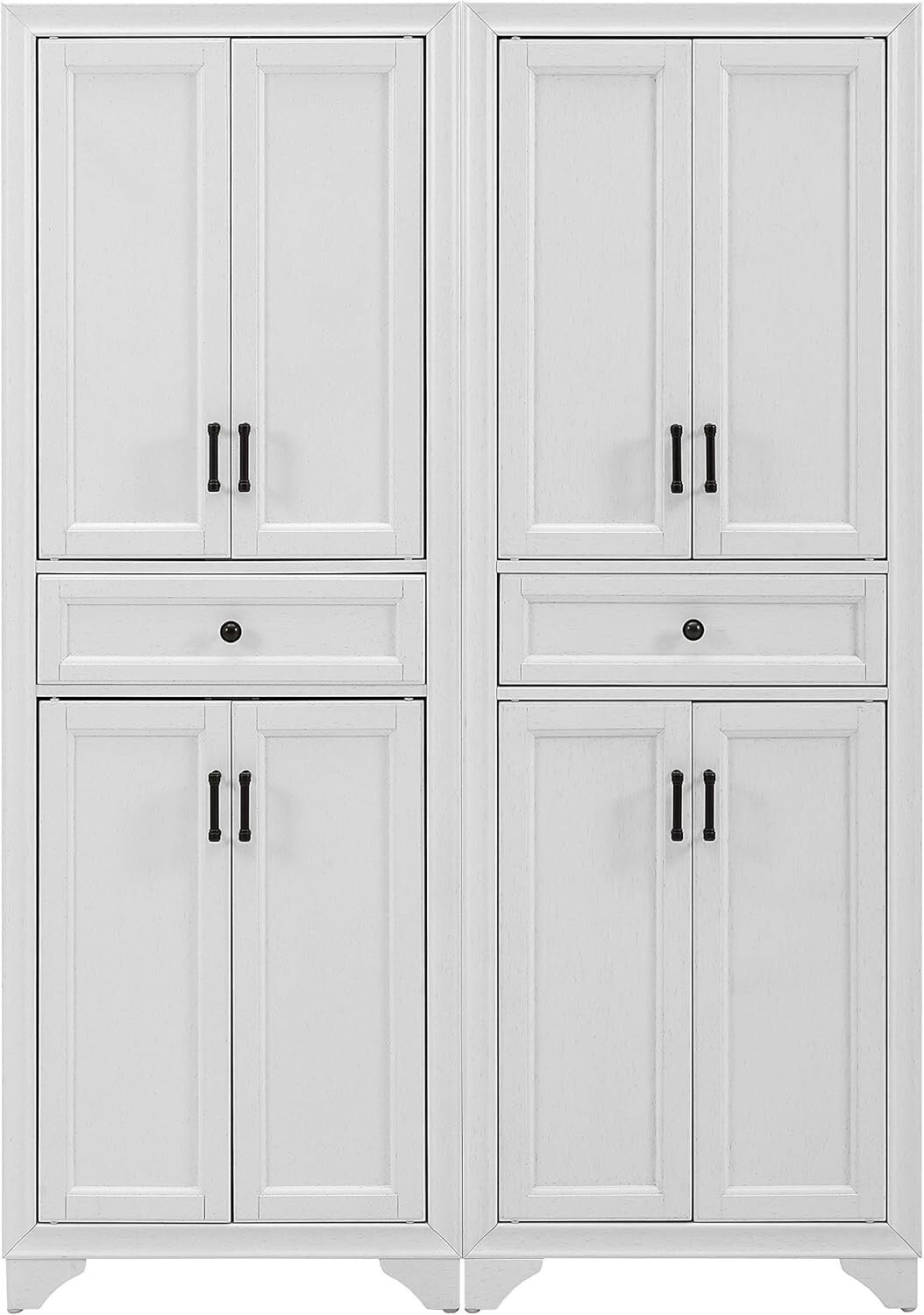 Charming 2-Piece Pantry Storage Duo with Adjustable Shelves in Distressed White
