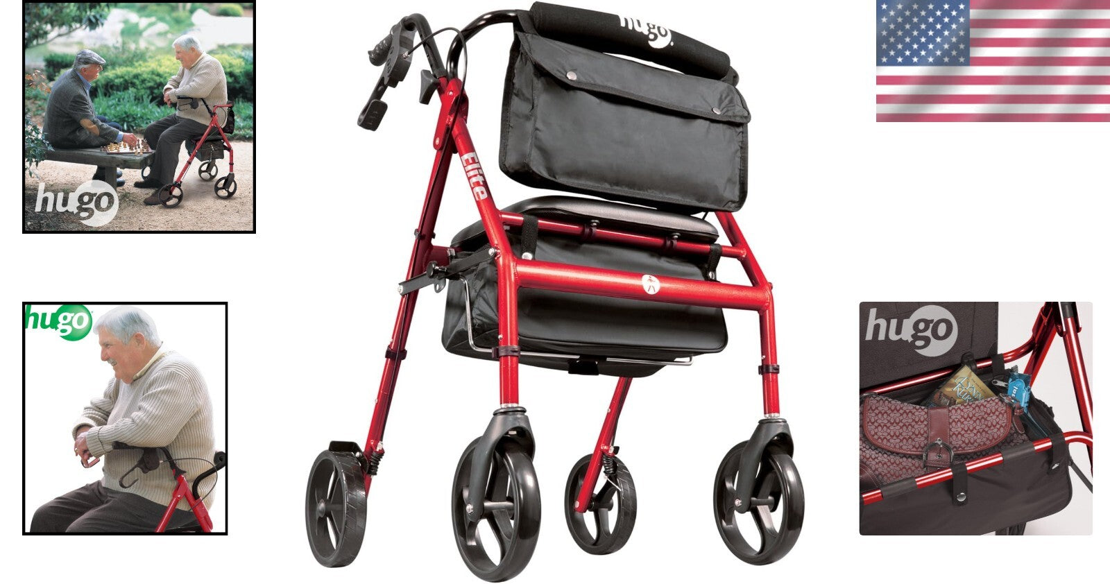 Elite Rollator Walker with 8-Inch Wheels - Ideal for Active Seniors, Garnet Red