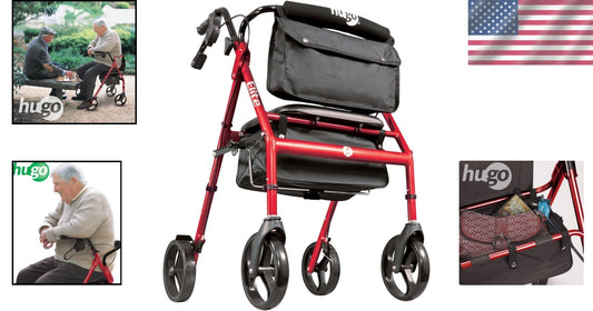 Elite Rollator Walker with 8-Inch Wheels - Ideal for Active Seniors, Garnet Red
