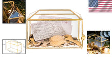 Load image into Gallery viewer, Handmade Vintage Gold and Glass Wedding Card Box with Heart Lock - 12.6" x 5.9"