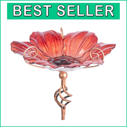 Elegant 31-Inch Birdbath Feeder in Vibrant Red Glass - Perfect for Garden Spaces