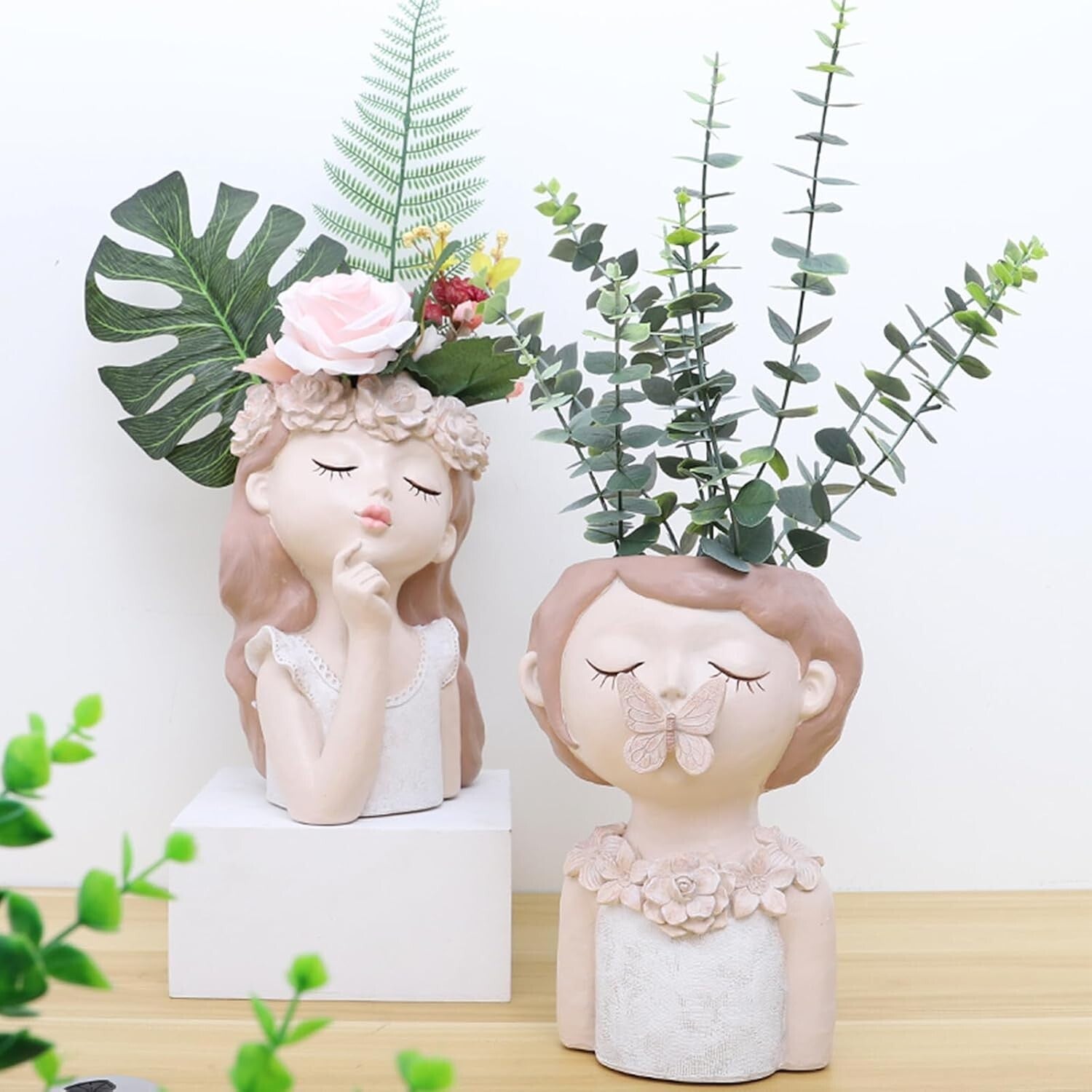 Cute Cartoon Girl Resin Flower Pot - Perfect for Succulents Indoors & Outdoors
