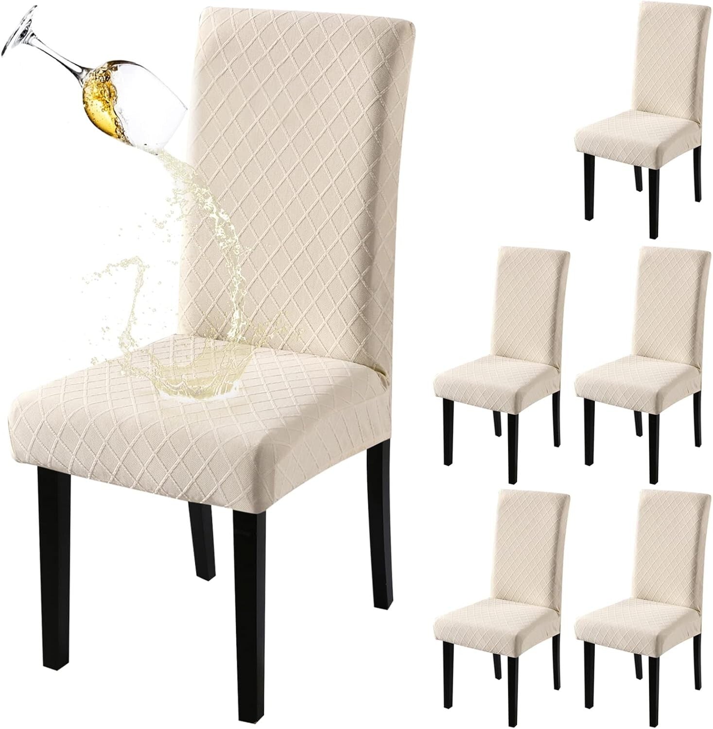 Elegant Washable Parsons Chair Slipcovers - 6-Pack Waterproof Covers in Beige