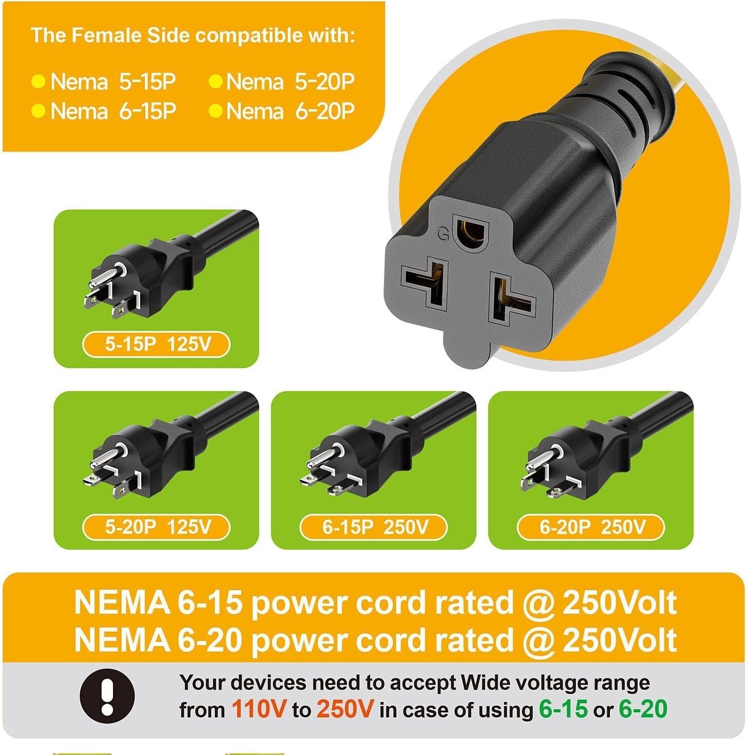 15FT NEMA 5-15P Adapter Cable - Heavy-Duty 12AWG for Versatile Power Needs