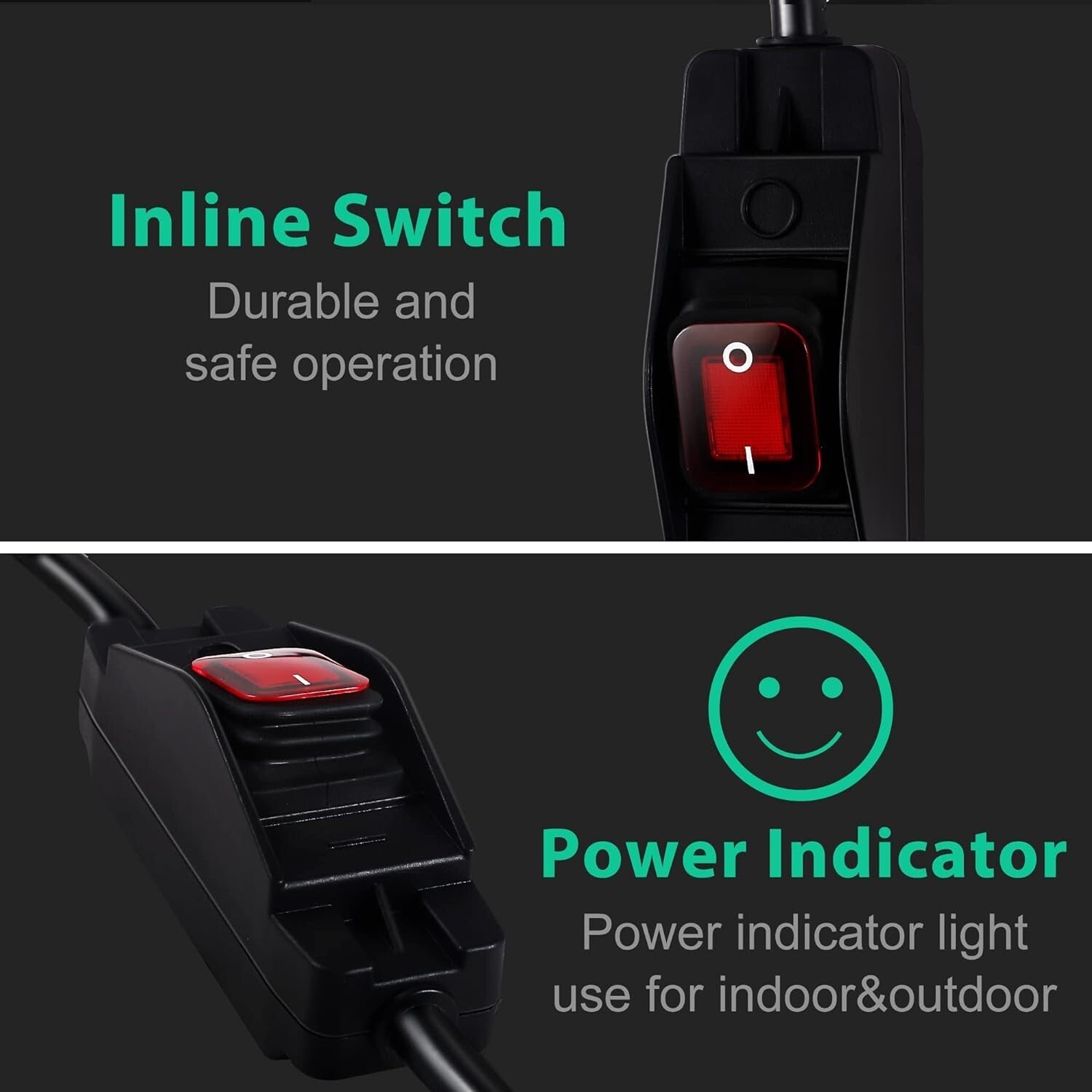 15 Ft Outdoor Waterproof Extension Cord with On/Off Switch, Heavy Duty 125V