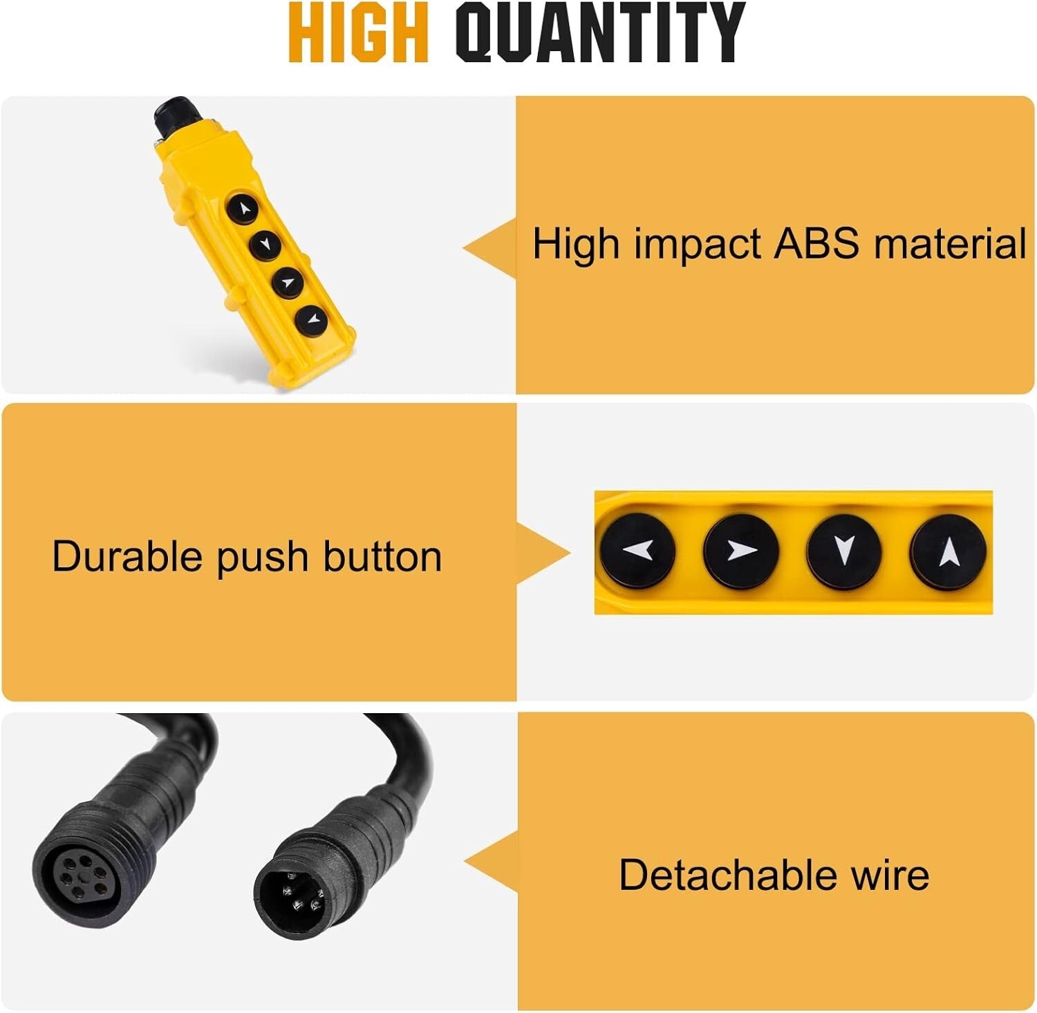 4-Way Push Button Hoist Crane Remote Switch with 15FT Cord for 12V Control