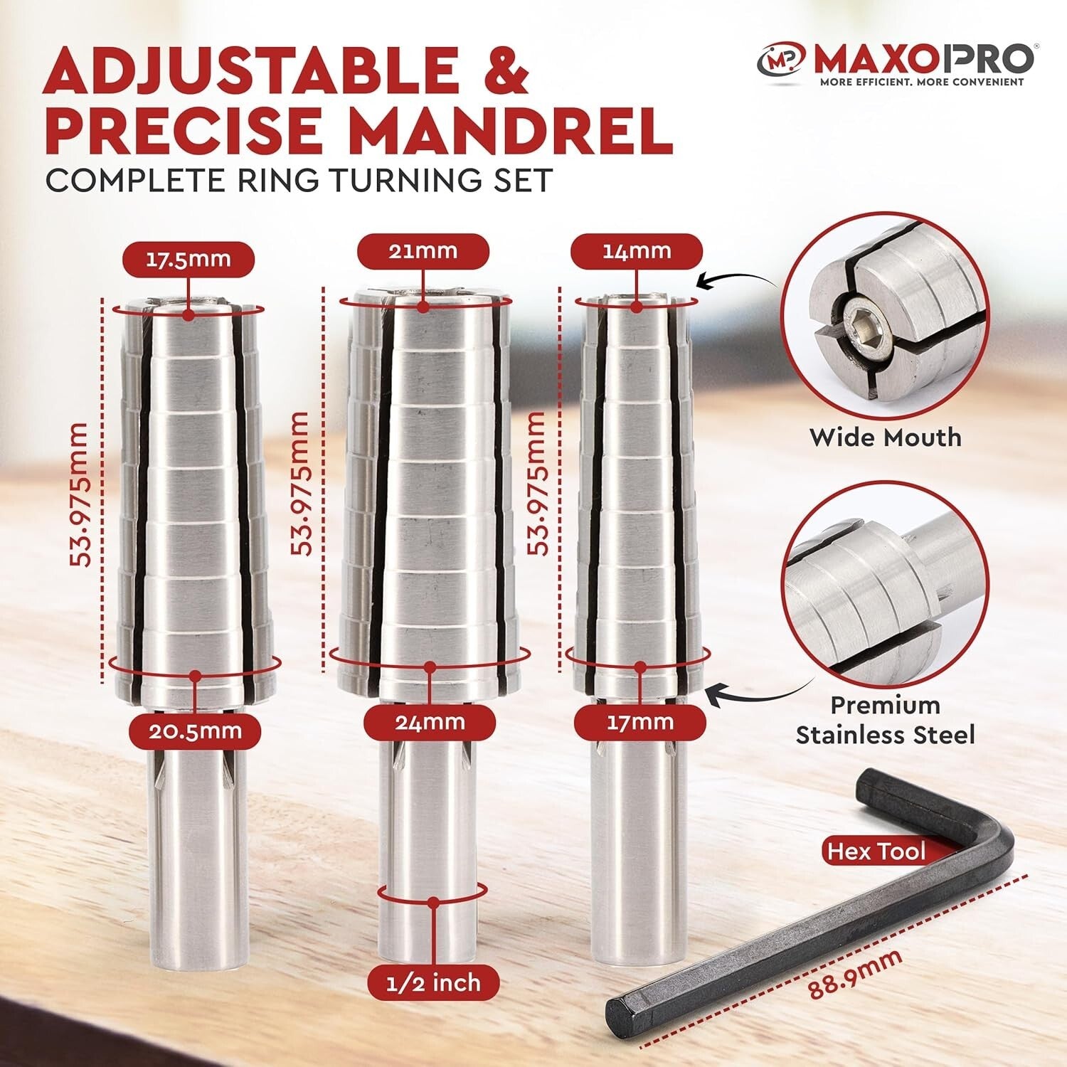 Durable Stainless Steel Ring Mandrel for Lathes - Sizes 11-14, Effortless Use