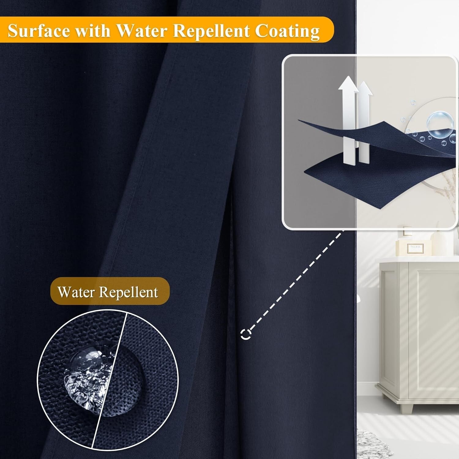 Elegant Navy Blue Shower Curtain with See-Through Top Window - Easy Installation