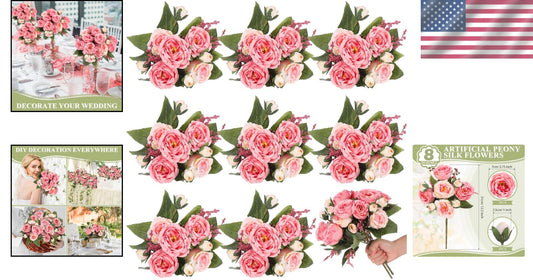 Lush 8 Bundles of Realistic Peonies - Enhance Any Spring Decor Effortlessly