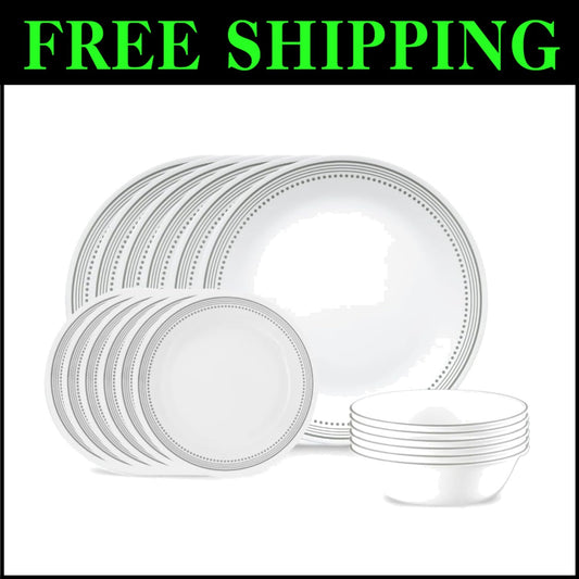 Elegant 18-Piece Dinnerware Set - Lightweight Chip Resistant Glass, Mystic Gray