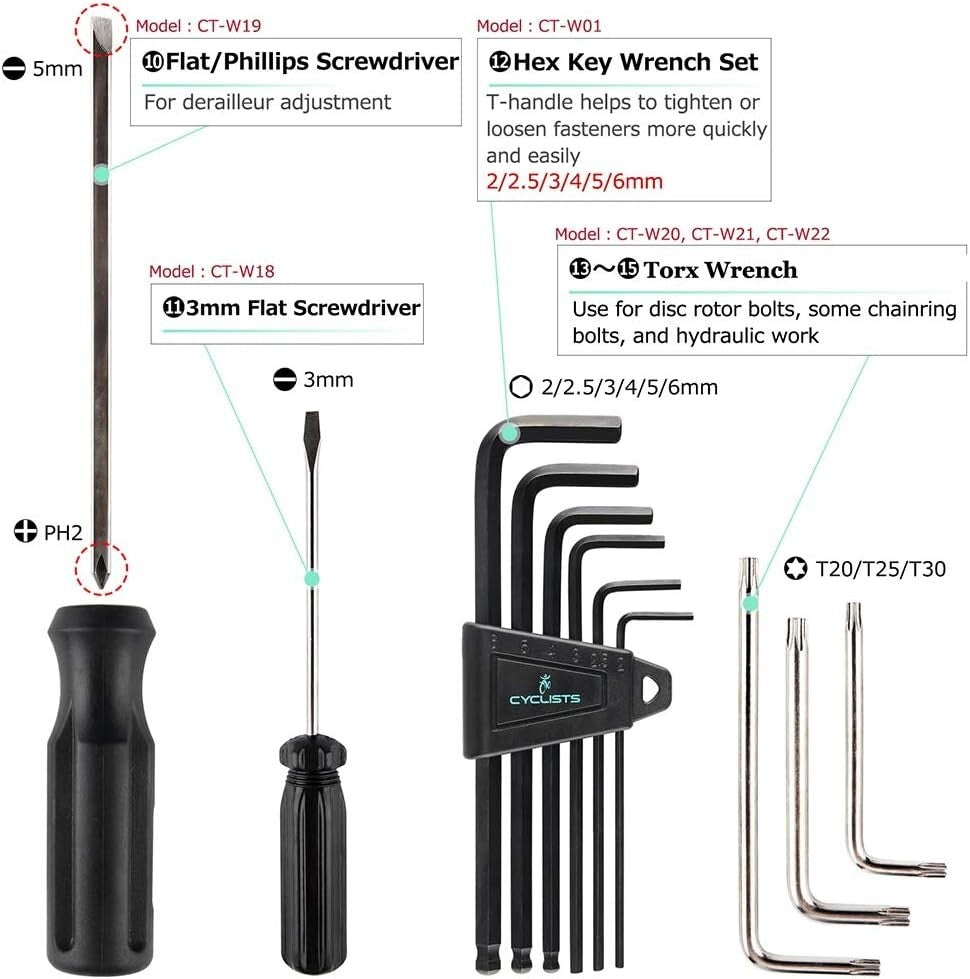 Durable 23-Piece Bicycle Tool Kit - Essential for Home or On-the-Road Repairs