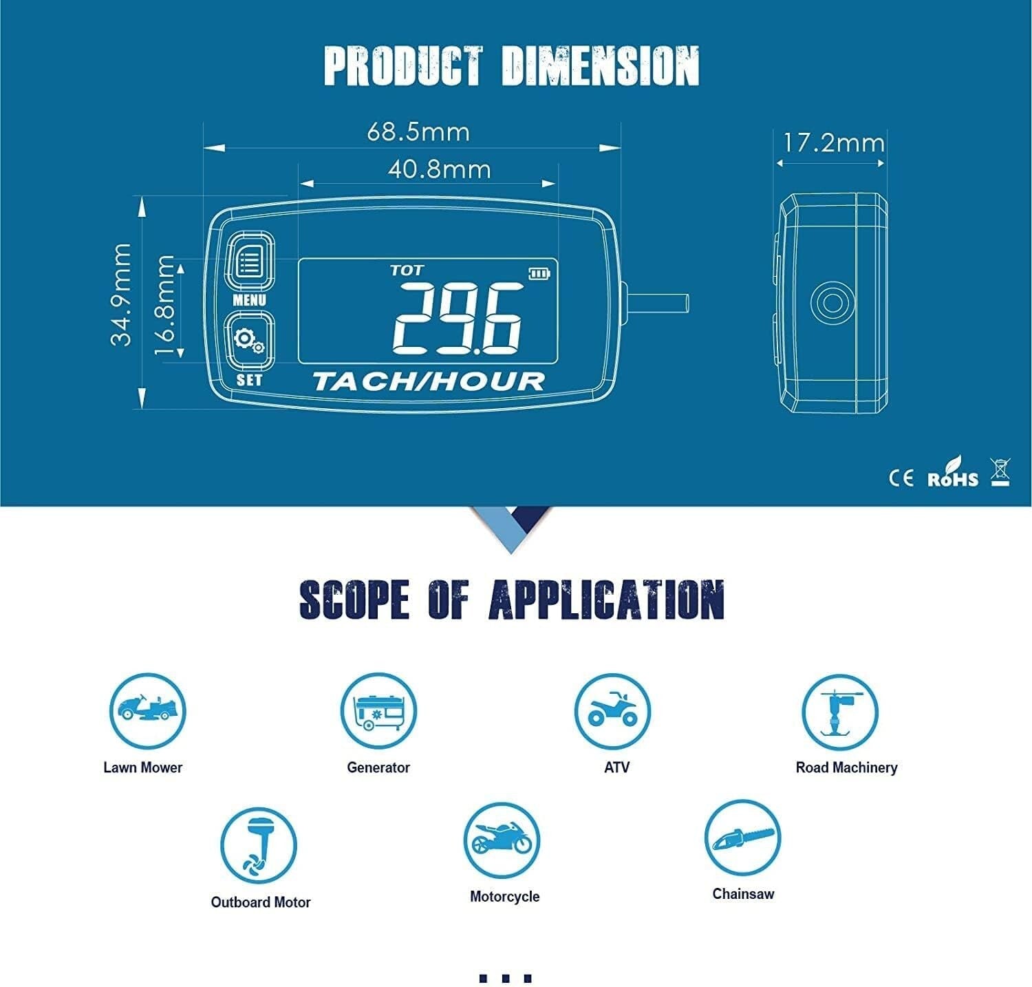 Dual Digital Hour Meter & RPM Reader - Essential for Lawn Tractors & Generators