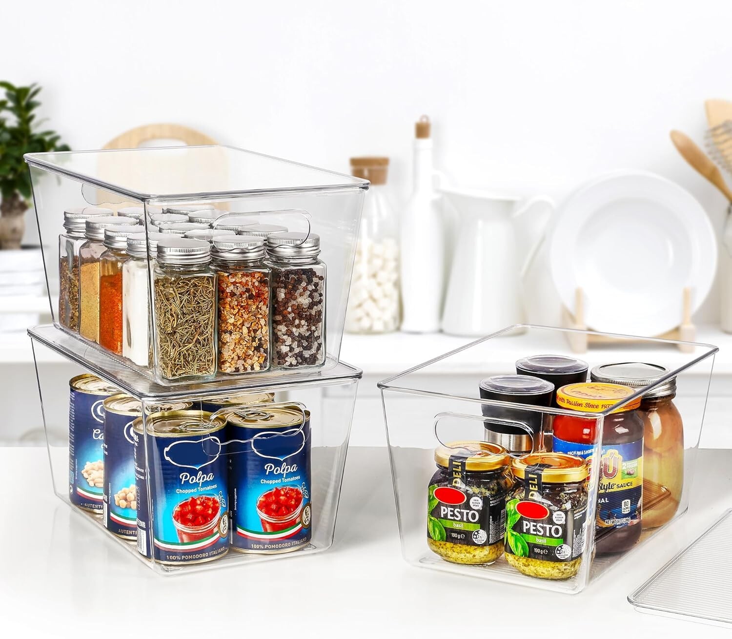 8 Pack Stackable Clear Storage Bins with Handles - Perfect for Pantry & Kitchen