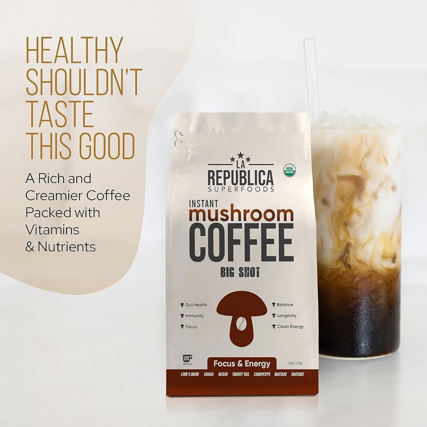 Experience Clean Energy: 120 Servings of La Republica Decaf Mushroom Coffee