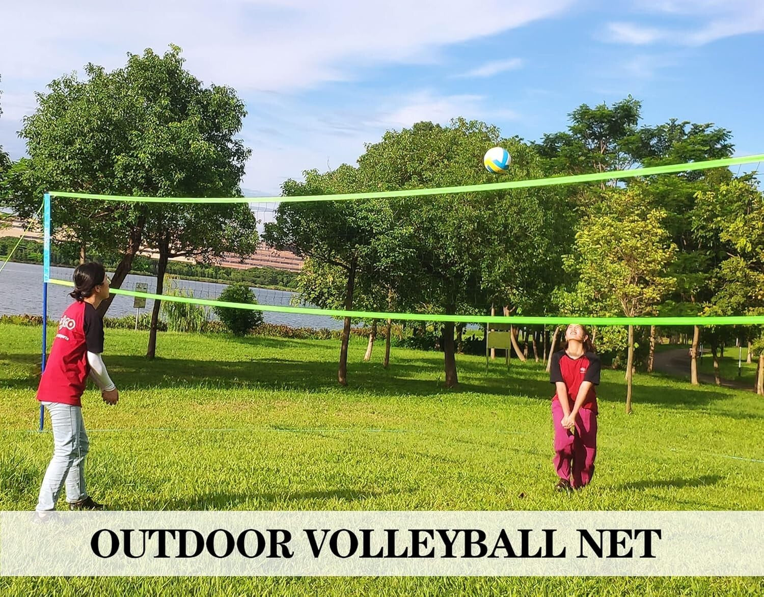 Durable Outdoor Volleyball Net with Adjustable Poles & Carry Bag - Blue Green