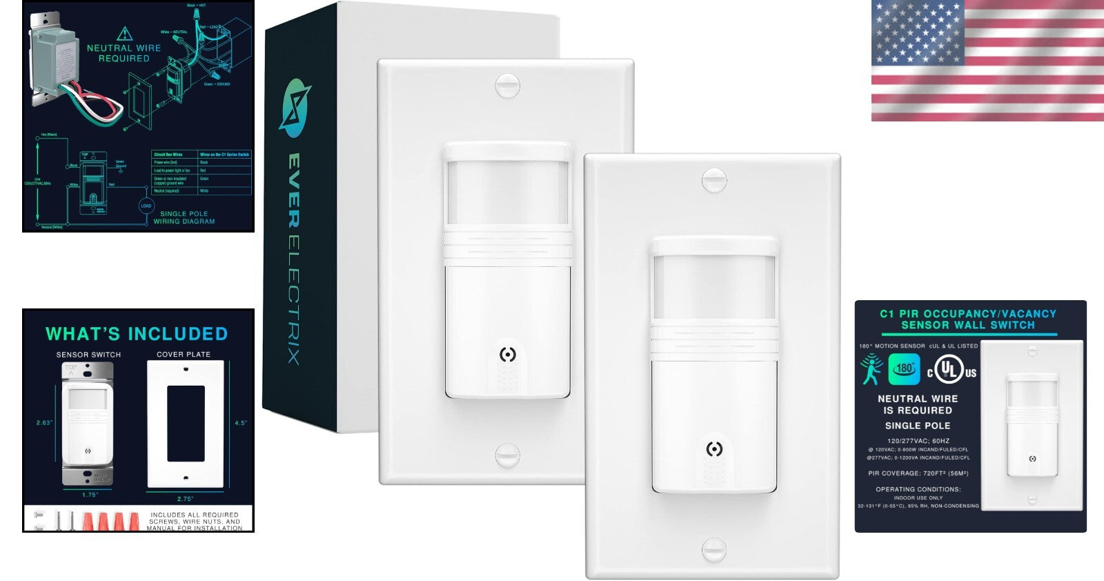 2 Pack UL Certified Motion Sensor Light Switch - Energy Saving Indoor Solution