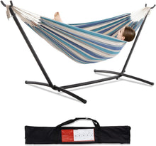 Load image into Gallery viewer, Heavy-Duty Double Hammock with Space-Saving Steel Stand - 450lb Capacity